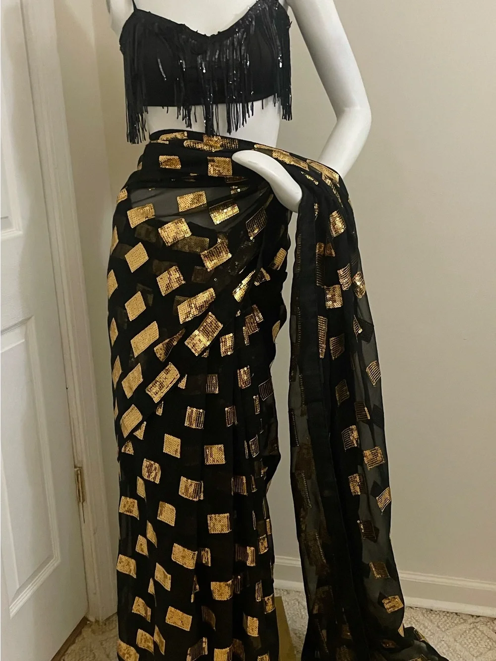 Party Sequin Wrap Dress - Black and Gold